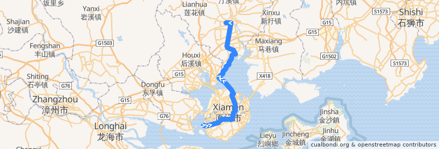 Mapa del recorrido Bus 快2 (BRT): 第一码头站 => 同安枢纽站 de la línea  en 福建省.