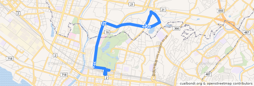 Mapa del recorrido 16 de la línea  en Hyogo Prefecture.