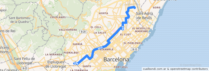 Mapa del recorrido H8 - Camp Nou => Bon Pastor de la línea  en 바르셀로나.