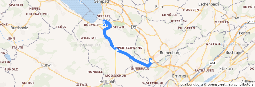 Mapa del recorrido Bus 70: Sempach Station => Rothenburg, Bahnhof de la línea  en Lucerna.