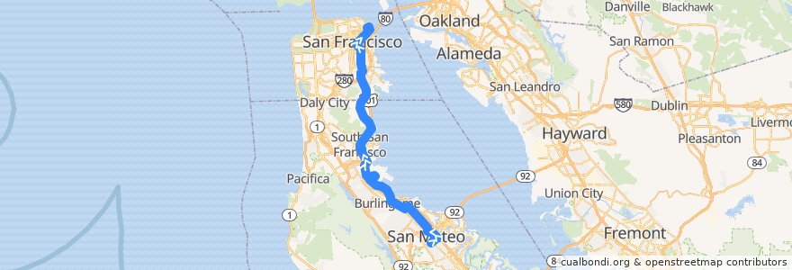 Mapa del recorrido SamTrans 292: Hillsdale Shopping Center => Drumm & Clay de la línea  en كاليفورنيا.
