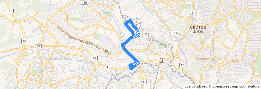Mapa del recorrido 鶴川25系統 de la línea  en Machida.