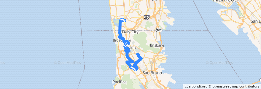 Mapa del recorrido SamTrans 122: Stonestown => South San Francisco BART de la línea  en 圣马刁县.