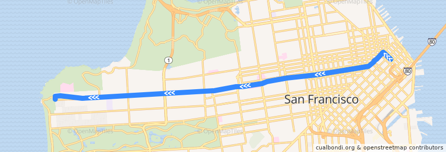 Mapa del recorrido Muni 38 outbound: Salesforce Transit Center => Point Lobos de la línea  en سان فرانسيسكو.