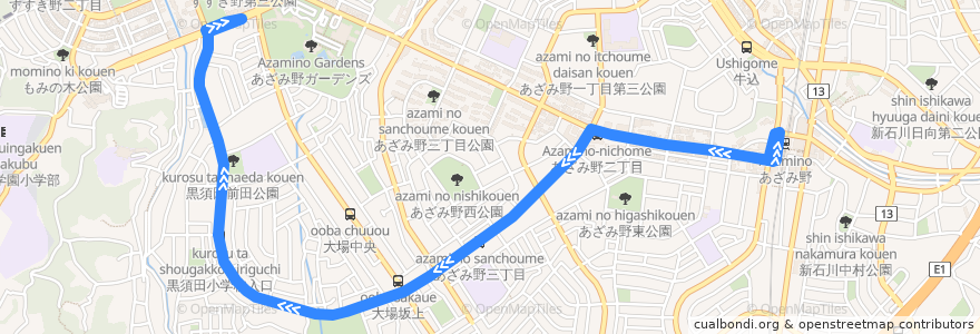 Mapa del recorrido 黒須田みすず線 de la línea  en Aoba Ward.