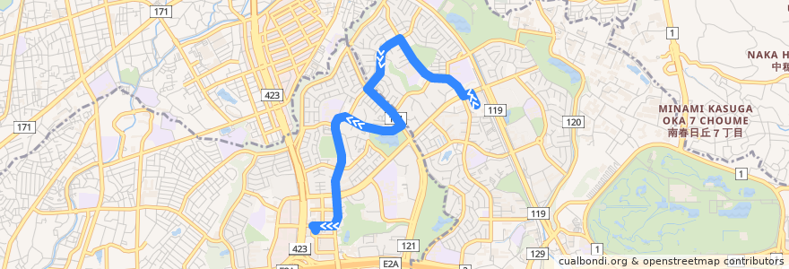 Mapa del recorrido 71: 北千里～千里中央 de la línea  en Präfektur Osaka.