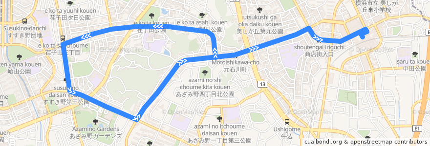 Mapa del recorrido 嶮山線 de la línea  en Aoba Ward.