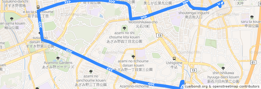 Mapa del recorrido 嶮山線 de la línea  en Aoba Ward.