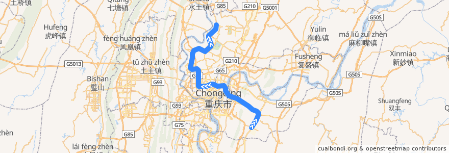 Mapa del recorrido CRT Line 6 (International Expo Line): 茶园 => 悦来 de la línea  en تشونغتشينغ.