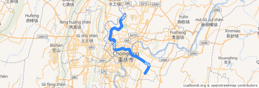 Mapa del recorrido CRT Line 6 (International Expo Line): 悦来 => 茶园 de la línea  en Chongqing.