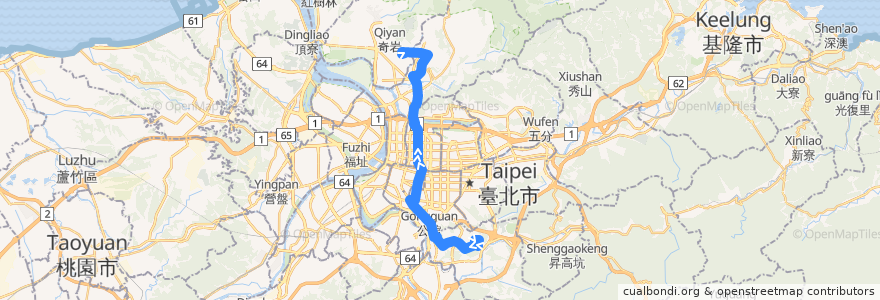 Mapa del recorrido 臺北市 606 萬芳社區-榮總 (往程) de la línea  en 臺北市.