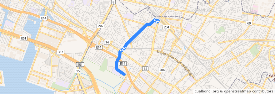 Mapa del recorrido バス: 谷津線: 津71: 津田沼駅 -> 谷津干潟 de la línea  en Narashino.