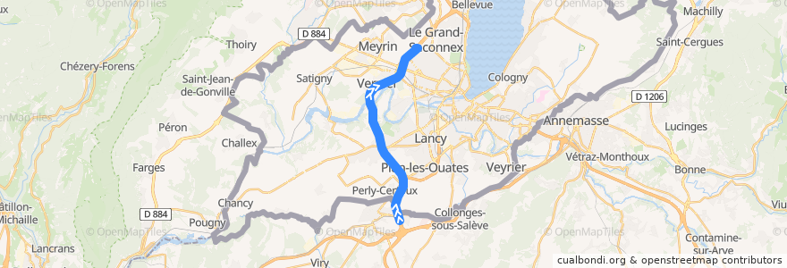 Mapa del recorrido Ouibus 73 : Grenoble - Gare Routière -> Genève - Aéroport de la línea  en Ginebra.