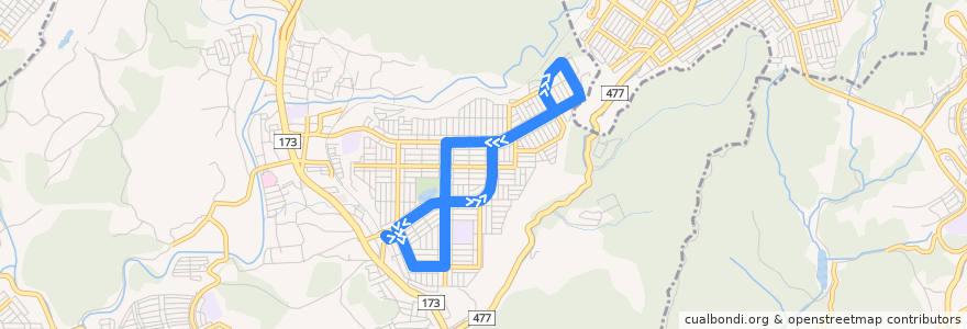 Mapa del recorrido 畦野駅～大和団地（南部循環） de la línea  en Kawanishi.