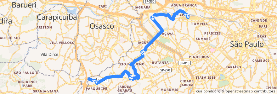 Mapa del recorrido 809T-10: Lapa -> Cohab Raposo Tavares de la línea  en San Paolo.