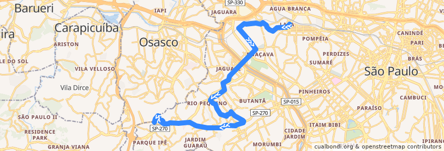 Mapa del recorrido 809H-10: Lapa -> Jardim Boa Vista de la línea  en São Paulo.