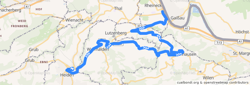 Mapa del recorrido Bus 223: Heiden - Rheineck (Abendbus) via Zelg, Walzenhausen de la línea  en St. Gallen.