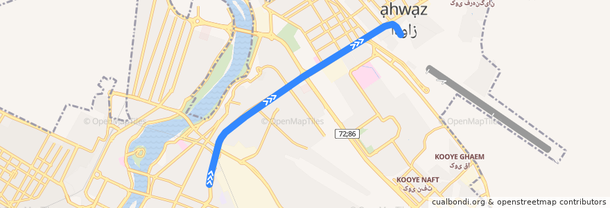 Mapa del recorrido خط یک قطار شهری اهواز de la línea  en Ahwaz.