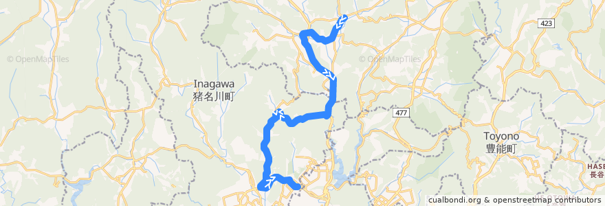 Mapa del recorrido 77: 能勢町宿野→日生中央 de la línea  en اليابان.