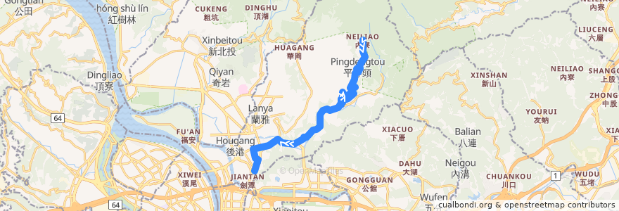 Mapa del recorrido 臺北市 小19 劍潭捷運站->平等里 (返程) de la línea  en 士林區.