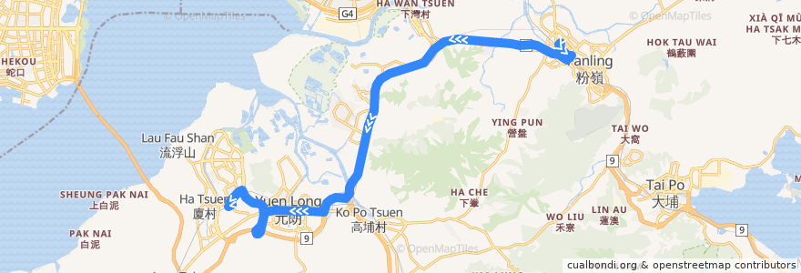 Mapa del recorrido 九巴276P線 KMB 276P (上水 Sheung Shui → 天水圍站 Tin Shui Wai Station) de la línea  en 香港 Hong Kong.