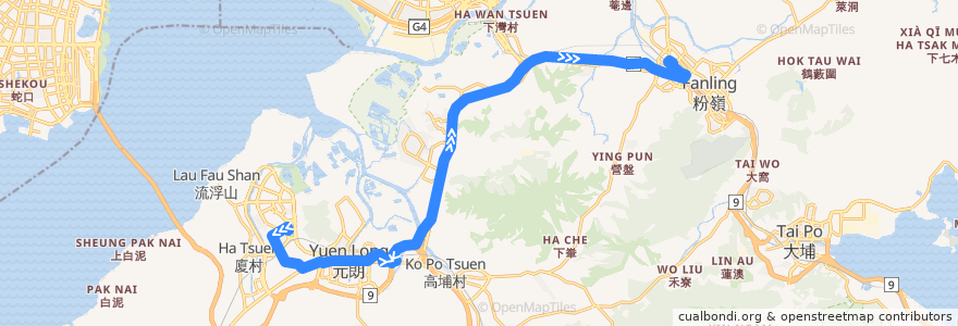Mapa del recorrido 九巴276線 KMB 276 (天慈 Tin Tsz → 上水 Sheung Shui) de la línea  en 香港 Hong Kong.