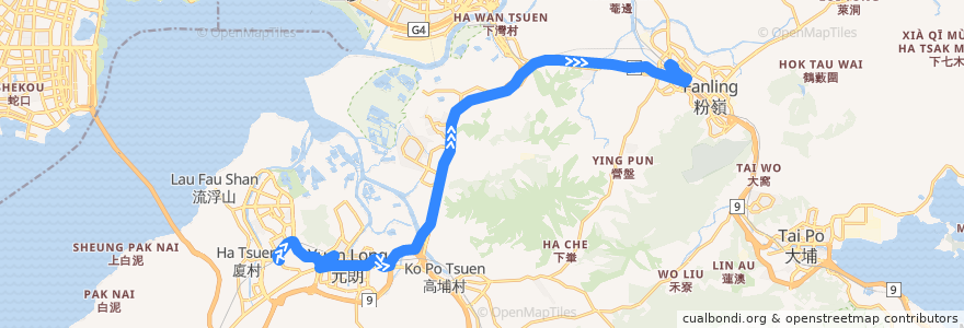 Mapa del recorrido 九巴276P線 KMB 276P (天水圍站 Tin Shui Wai Station → 上水 Sheung Shui) de la línea  en 香港 Hong Kong.