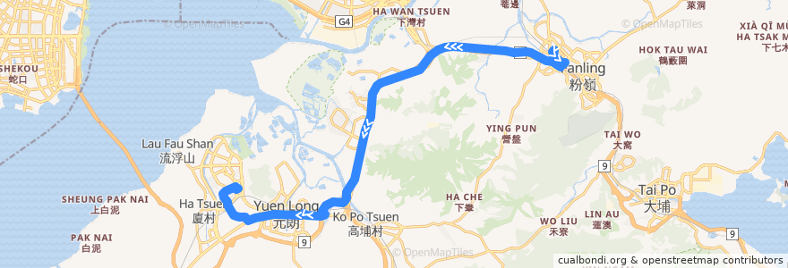 Mapa del recorrido 九巴276線 KMB 276 (上水 Sheung Shui → 天慈 Tin Tsz) de la línea  en 香港 Hong Kong.