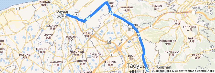 Mapa del recorrido 5023 桃園-大園 (經楊厝) (往程) de la línea  en Taoyuan.