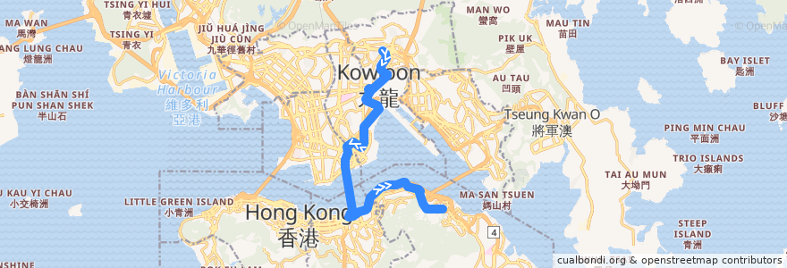 Mapa del recorrido Cross-harbour Bus 106A (Wong Tai Sin → Taikoo (Kornhill Plaza)) de la línea  en 香港 Hong Kong.