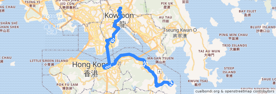 Mapa del recorrido Cross-harbour Bus 106P (Siu Sai Wan (Island Resort) → Wong Tai Sin) de la línea  en 香港 Hong Kong.