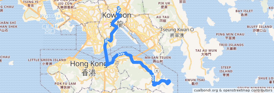 Mapa del recorrido Cross-harbour Bus 106P (Wong Tai Sin → Siu Sai Wan (Island Resort)) de la línea  en 香港 Hong Kong.