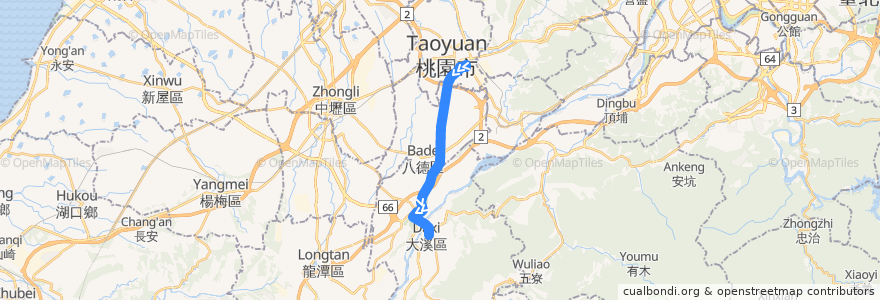 Mapa del recorrido 5096 桃園-大溪 (經更寮腳) (往程) de la línea  en 타오위안 시.