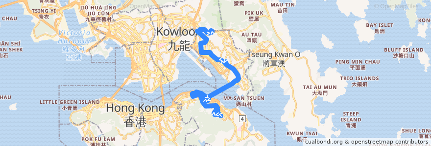 Mapa del recorrido Bus 606A (Yiu Tung - Choi Wan (Fung Shing Street) de la línea  en 九龍.