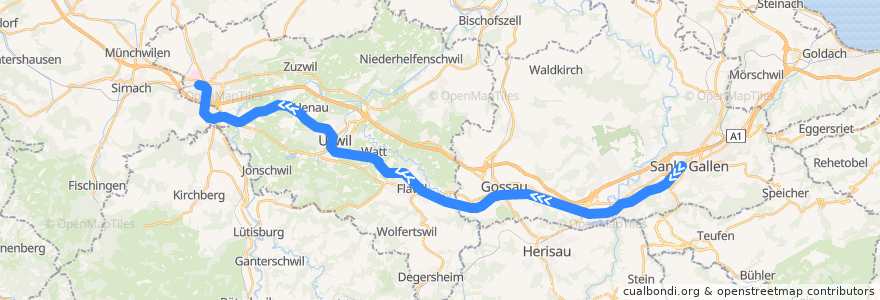Mapa del recorrido S1: St. Gallen => Wil SG de la línea  en Switzerland.