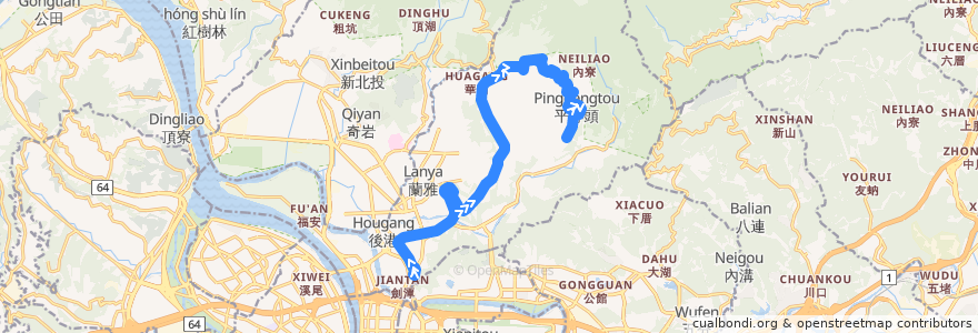 Mapa del recorrido 臺北市 303 劍潭捷運站-大坪尾 (返程) de la línea  en 士林區.
