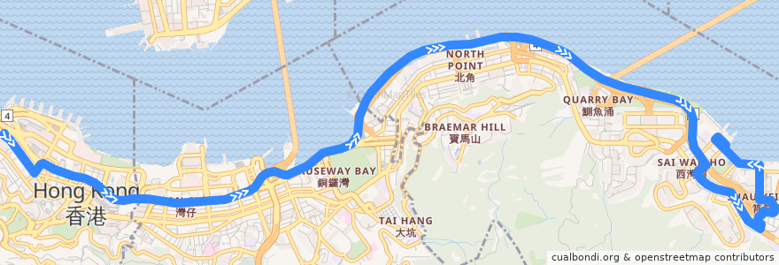 Mapa del recorrido Bus 720 (Central (Gilman Street) → Grand Promenade) (1) de la línea  en Hong Kong Island.