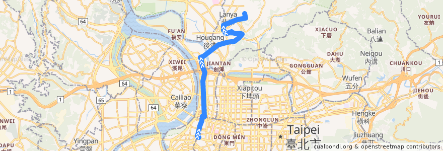 Mapa del recorrido 臺北市 206 天母-中華路 (返程) de la línea  en تايبيه.