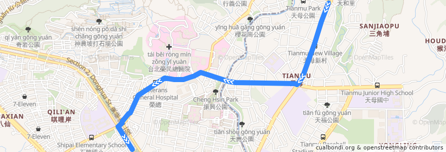 Mapa del recorrido 臺北市 紅19 天母-捷運石牌站 (往程) R19 Tianmu-MRT Shipai Sta. (forward) de la línea  en 臺北市.