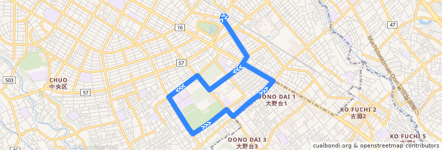 Mapa del recorrido 淵野辺37系統 de la línea  en Barrio Chuo.