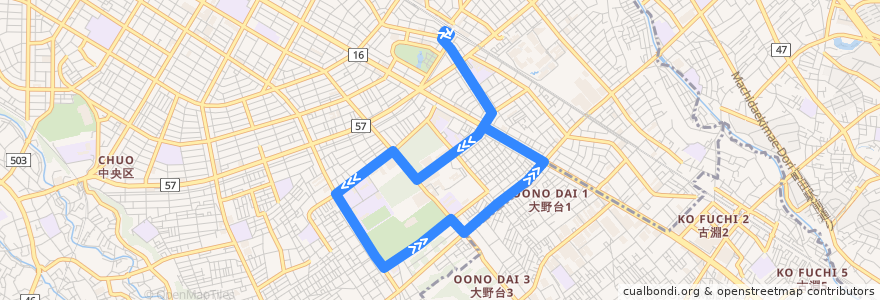 Mapa del recorrido 淵野辺36系統 de la línea  en Barrio Chuo.
