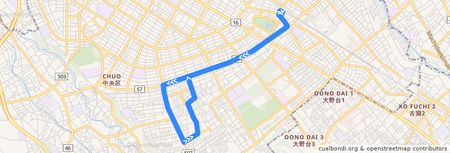 Mapa del recorrido 淵野辺34系統 de la línea  en 中央区.