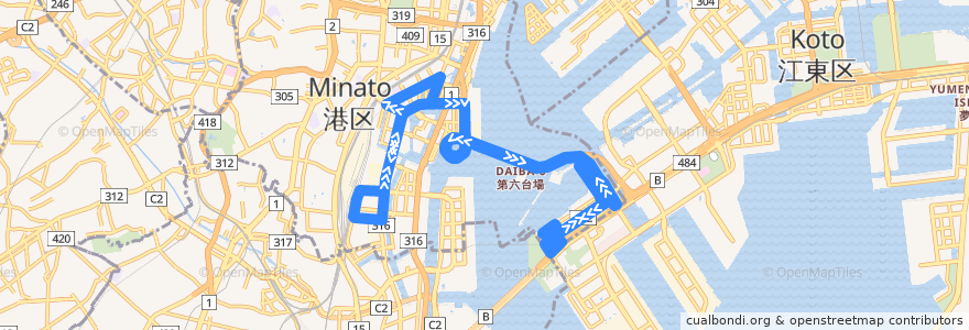 Mapa del recorrido お台場レインボーバス de la línea  en 东京都/東京都.
