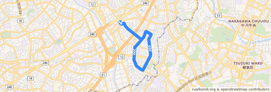 Mapa del recorrido 市が尾循環線 de la línea  en 横滨市.