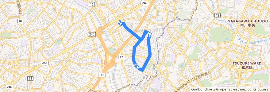 Mapa del recorrido 市が尾循環線 de la línea  en یوکوهاما.