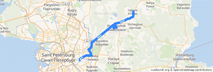 Mapa del recorrido Автобус № 462: станция метро "Ладожская" => Углово de la línea  en Oblast Leningrad.