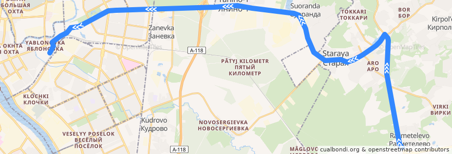 Mapa del recorrido Автобус № 533: Разметелево => станция метро "Ладожская" de la línea  en Ленинградская область.
