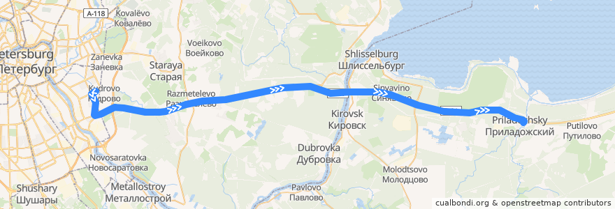 Mapa del recorrido Автобус № 579: Санкт-Петербург, улица Дыбенко => Приладожский de la línea  en Oblast de Léningrad.