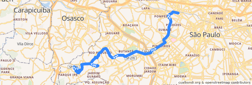Mapa del recorrido 778J-10 Metrô Barra Funda de la línea  en São Paulo.