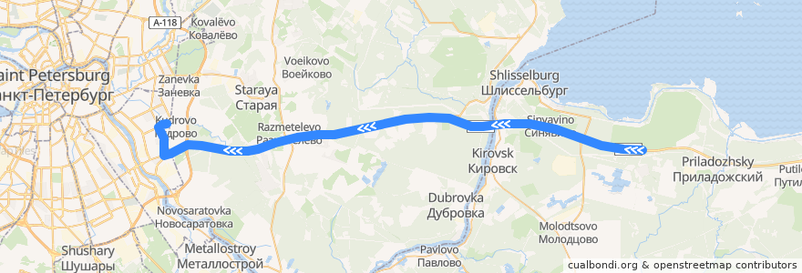 Mapa del recorrido Автобус № 467: Мурманское шоссе, 53-й километр => Санкт-Петербург, река Оккервиль de la línea  en Ленинградская область.